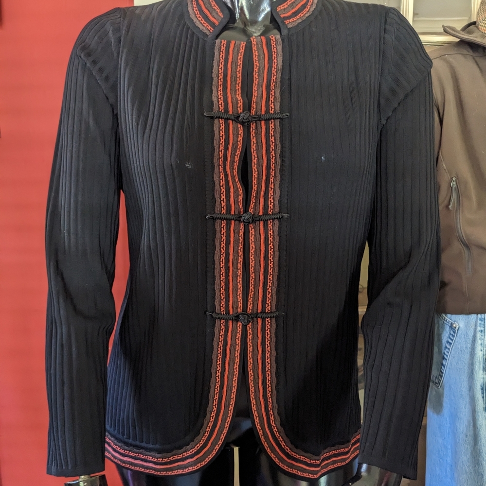 Exclusively Misook mandarin collar cardigan